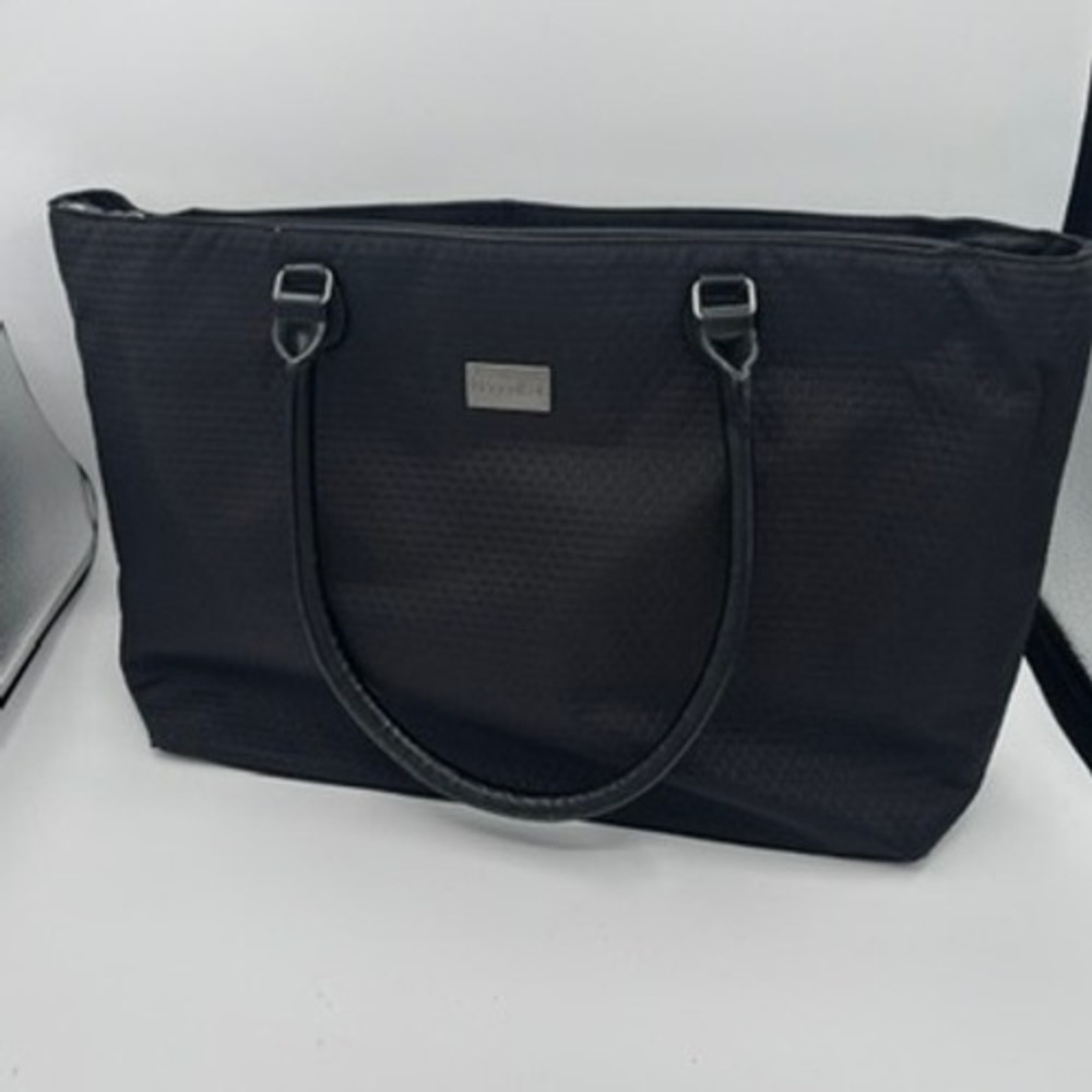 Baggallini Large Tote Bag Womens Sz L Black Quilted Nylon Work Travel Carryall